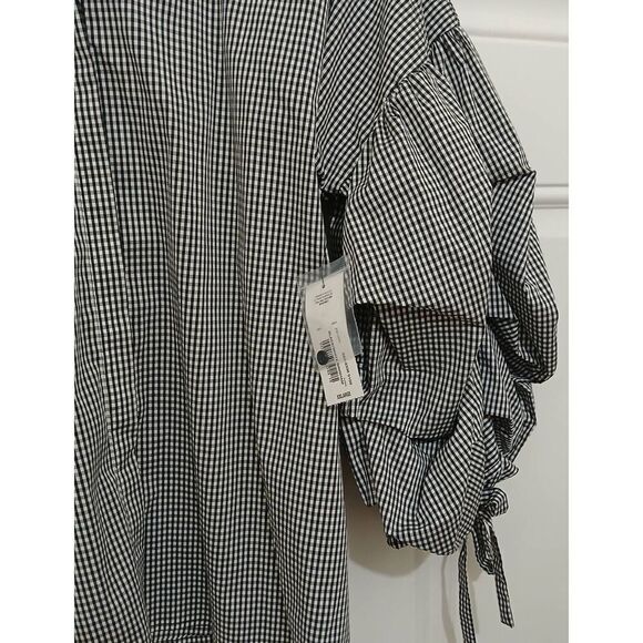 Ana womens 2xl puffer sleeve black white gingham plaid shirt top - Picture 6 of 8